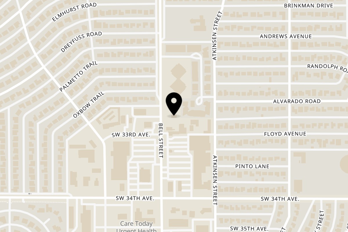 Map showing the location of Los Braceros Mexican Restaurant on 3303 Bell St in Amarillo